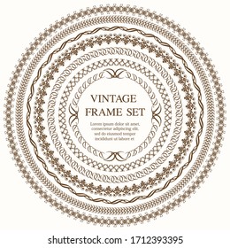 Set Of Round Vintage Frames Isolated On A Plain Background. Vector Illustration. 