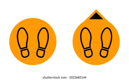 Set of Round Wait Here and Keep Your Distance Social Distancing Floor Marking Sticker Icons with Shoe Print or Footstep Signs. Vector Image.