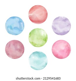 set of round watercolor blot with smudge drips and stains, hand painted element for social media stories.