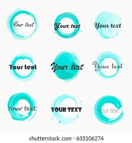Set of round watercolor frames. Template for text