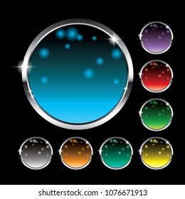 Set of round winter themed backgrounds with a silver frame, with space for your text. Vector illustration.