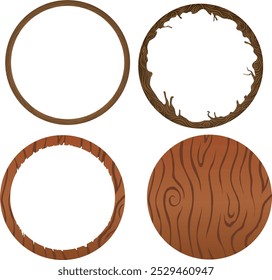 a set of round wooden frames for avatars and social media inserts. Vector illustration frames for your text photo or other data including the component wood products or something related to the forest