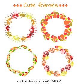 a set of round wreaths; a vector collection; great for logos; quotes, banners; leaves; branches; flowers