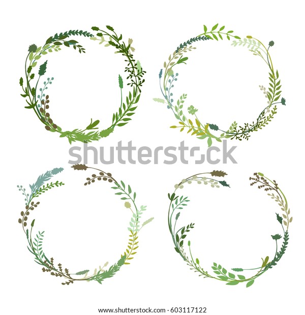 Set Round Wreaths Vector Collection Greenery Stock Vector (Royalty Free