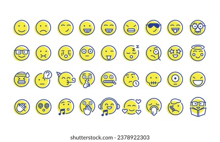Set of round yellow emoticons or Emoji illustration icons. Smile icon vector illustration isolated on white background.