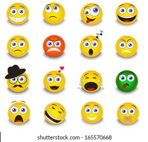 set of round yellow emoticons on white background