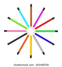Set of roundabout colored pencil. Vector illustration.