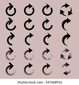 Set of  rounded arrow simple icons. Modern pictogram minimal, flat,monochrome, plain, contemporary style. Vector elements for design interface