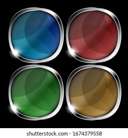 Set of rounded backgrounds with an overlapping circle design and silver frames. Vector illustration