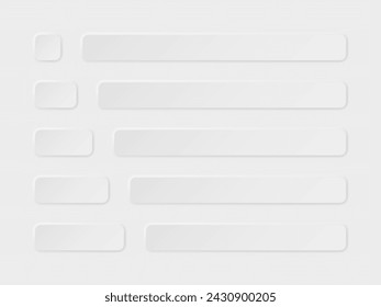 Un conjunto de pancartas redondeadas en el estilo neomorfista sobre un fondo blanco. Botones rectangulares blancos con sombras