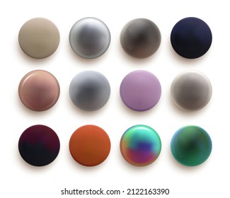 Set of rounded holographic sphere. Pastel color fluid circle, colorful soft round buttons or vivid color spheres flat. Vector illustration. Isolated on white background.