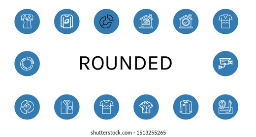 Set of rounded icons such as Shirt, T shirt, Pie chart, Cctv, Check , rounded
