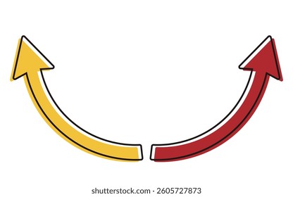 Set of rounded misaligned rising arrow icons, red and yellow