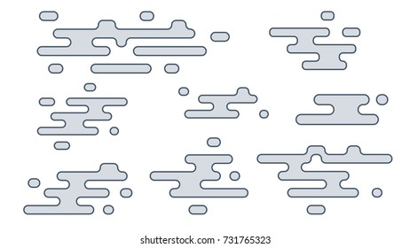 A set of rounded oblong clouds of various shapes. Flat style.