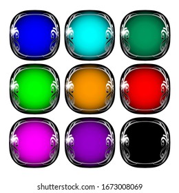 Set of rounded square backgrounds with an ornate silver frame. Vector illustration