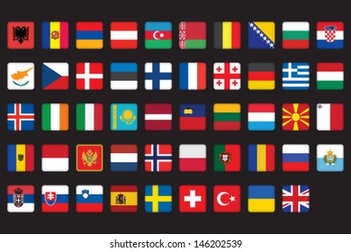 set of rounded square icons with flags of Europe