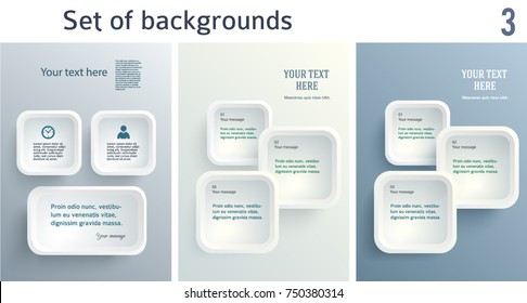 Set Rounded squares with drop shadows on orange or blue background. Vector illustration EPS 10 for infographic website or flyer, presentation template, brochure page layout, cover book or magazine