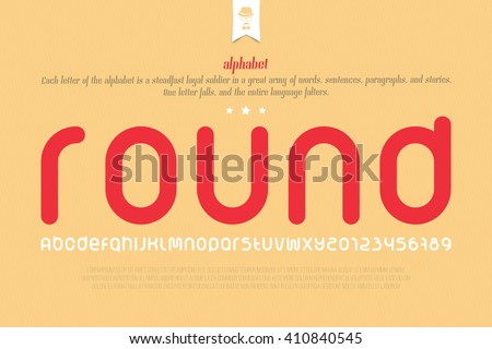 set of rounded style alphabet letters and numbers over paper texture. vector font type design. modern, bold lettering icons. stylized logo text typesetting. contemporary typography template