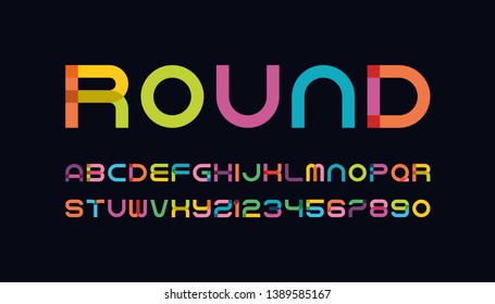 set of rounded style color alphabet letters and numbers