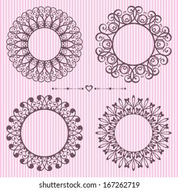 Set of rounded vintage lace frame design elements