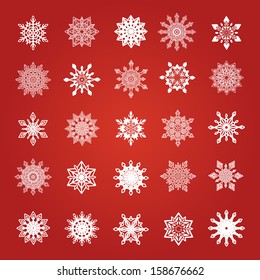 Set of Rounded Vintage Snowflakes, vector