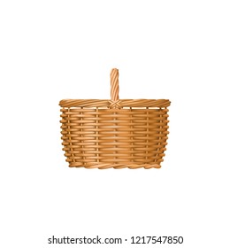 Set, Rounded wooden Basket separate in layer,vector art isolated on white.