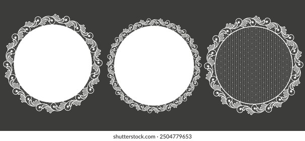 Un conjunto de rondas en forma de adornos de plantas dibujadas. Concepto de amor para el día de San Valentín o diseño de la boda. Marcos de encaje de Vector