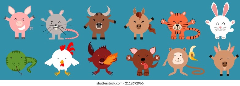 A set of round-shaped Chinese zodiac animals.