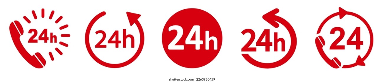 Set round-the-clock support icons, twenty four hours – vector