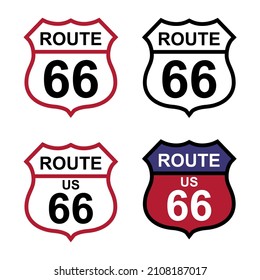 Set of route 66 classic icon, travel usa history highway, america road trip vector background .