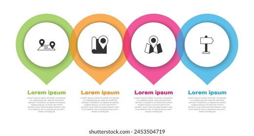 Set Route location, Folded map with marker,  and Road traffic sign. Business infographic template. Vector