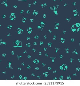 Set Route location, Folded map with marker, City navigation and Location the globe on seamless pattern. Vector