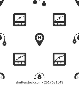 Set Route location, Helicopter landing pad and Gps device with map on seamless pattern. Vector