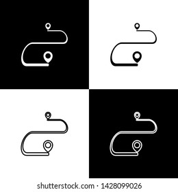 Set Route location icon isolated on black and white background. Map pointer sign. Concept of path or road. GPS navigator.  Vector Illustration