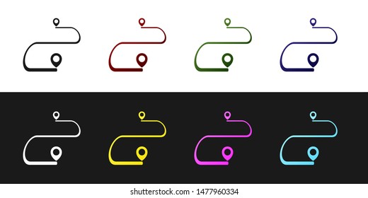 Set Route location icon isolated on black and white background. Map pointer sign. Concept of path or road. GPS navigator.  Vector Illustration