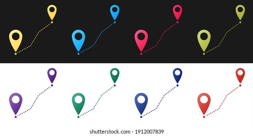 Set Route location icon isolated on black and white background. Map pointer sign. Concept of path or road. GPS navigator. Vector.