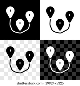 Establecer el icono de ubicación de la ruta aislado en fondo transparente y negro. Indicador de mapa. Concepto de camino o camino. Navegador GPS.  Vector