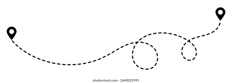 Set of Route location icon two pin sign and dotted line. Travel vector icon. GPS navigation line route mark. Vector illustration.