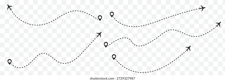 conjunto de ícone de localização de Rota sinal de dois pinos e linha pontilhada. ícone de distância do caminho do mapa, pontopontinho, pesquisa do mapa, rota, ícone de Rota, dois pontos com caminho pontilhado e pino de localização. EPS 10.