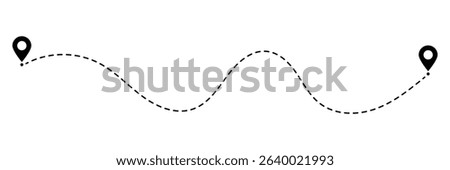 Set of Route location icon two pin sign and dotted line. Travel vector icon. GPS navigation line route mark. Vector illustration.