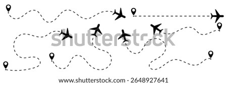 set of Route location icon two pin sign and dotted line. map path distance icon, pinpoint, map search, route, Route icon, two points with dotted path and location pin.