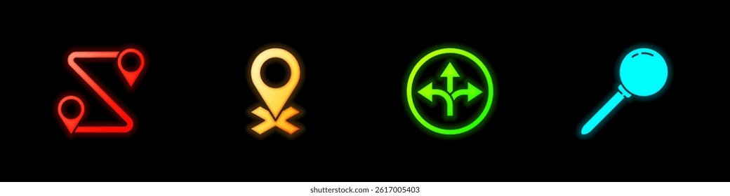 Set Route location, Location, Road traffic sign and Push pin icon. Vector