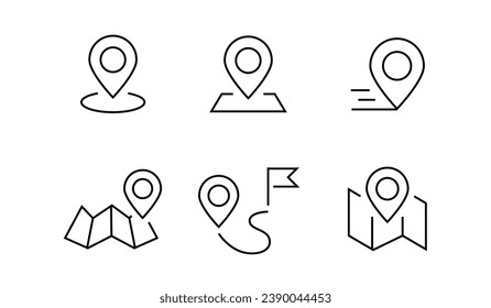 Set Route Related Vector Line Icons. Map with a Pin, Location Route map, Navigator, Direction and more. Editable Stroke, date and address concept Maps Pin Flag Navigation Brochure Geolocation logo.