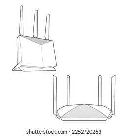 Set router line art vector. Line art vector isolated on white background for coloring book. 
