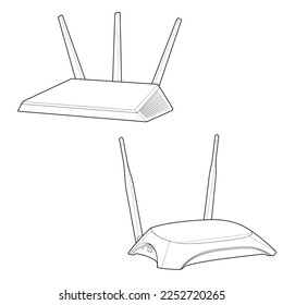 Set router line art vector. Line art vector isolated on white background for coloring book. 
