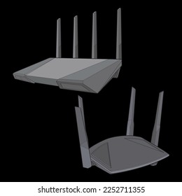 Set of router vector art. Vector Art isolated on black background for coloring book. 
