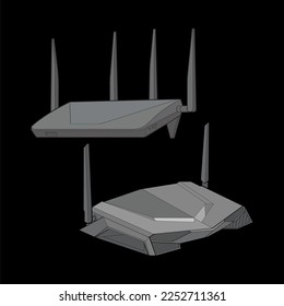 Set of router vector art. Vector Art isolated on black background for coloring book. 
