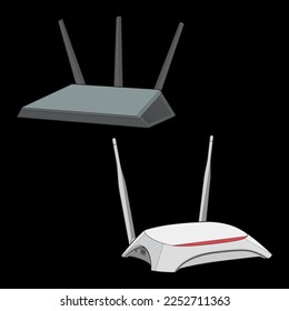 Set of router vector art. Vector Art isolated on black background for coloring book. 
