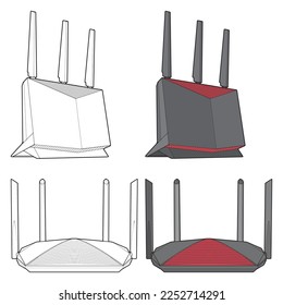 Set of router vector art. Vector Art isolated on white background for coloring book. 
