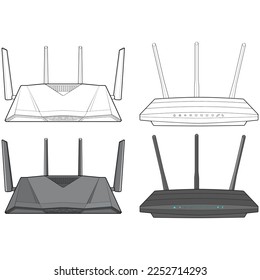 Set of router vector art. Vector Art isolated on white background for coloring book. 
